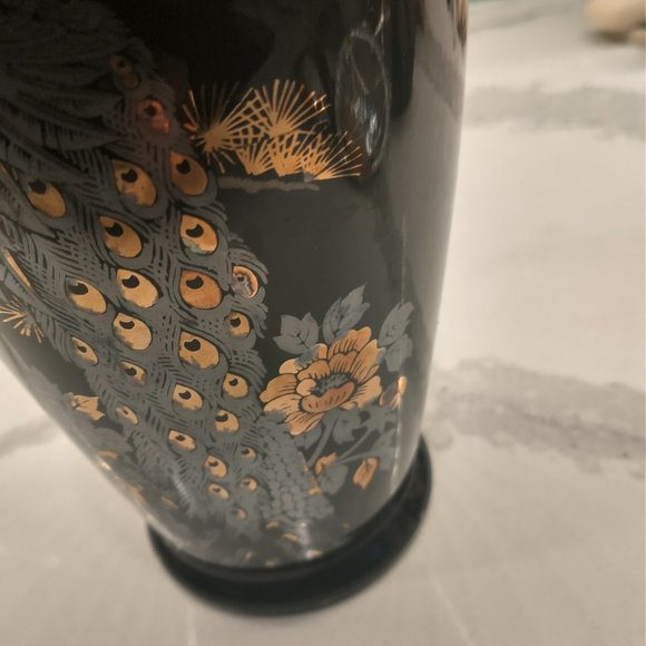 Vintage Peacock Floral Gold Trim Vase Japan - Picture 9 of 14